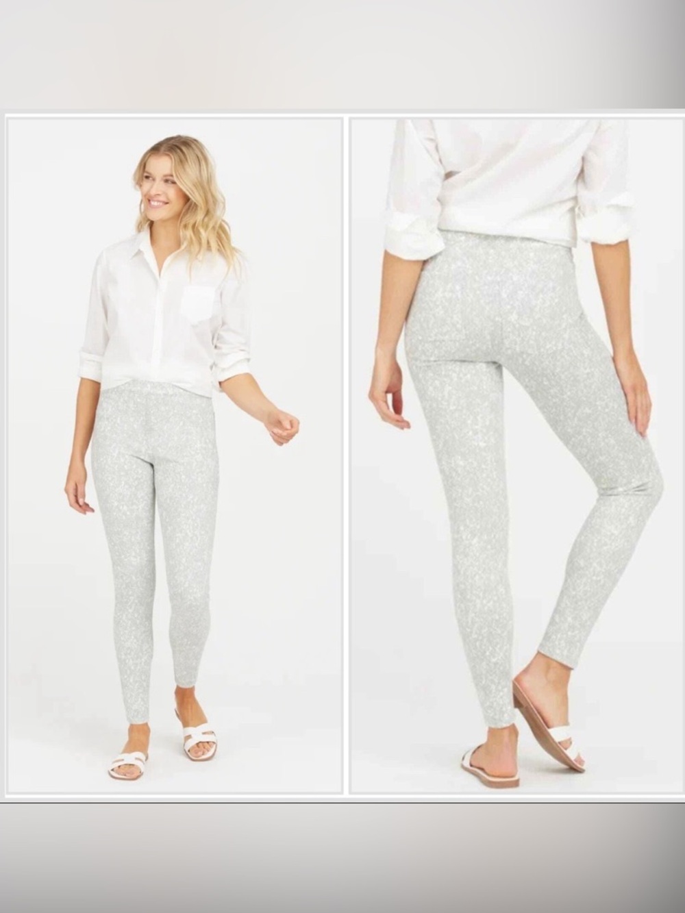 LIKE NEW $98 SPANX Ankle Jean-ish Leggings‎ Speckled Gray Medium White
